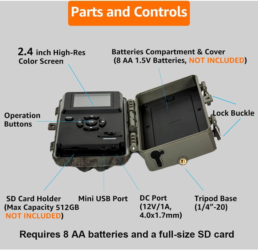 GardePro A3S Trail Camera, 64MP 1296p Game Camera with Clear 100ft No Glow Night Vision, Fast 0.1s Trigger Speed Motion Activated Waterproof, H.264 MP4 Video