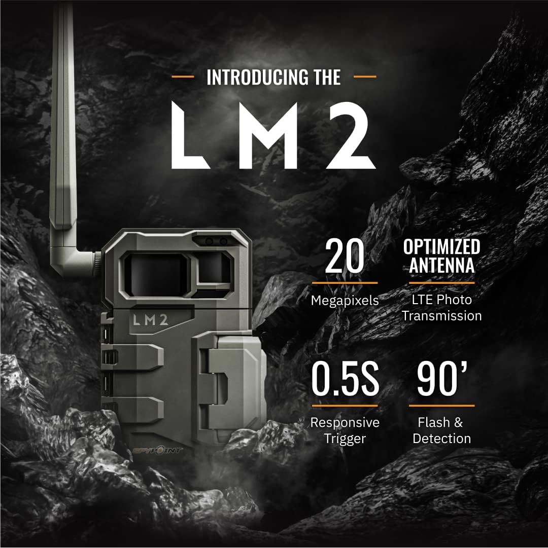 SpyPoint LM2 Twin Pack Cellular Trail Camera - 20MP Photos, Infrared Game Night Vision Photos, 90' Flash Camera & Detection Range, 0.5S Trigger Speed, Photos Sent to App (VZN)