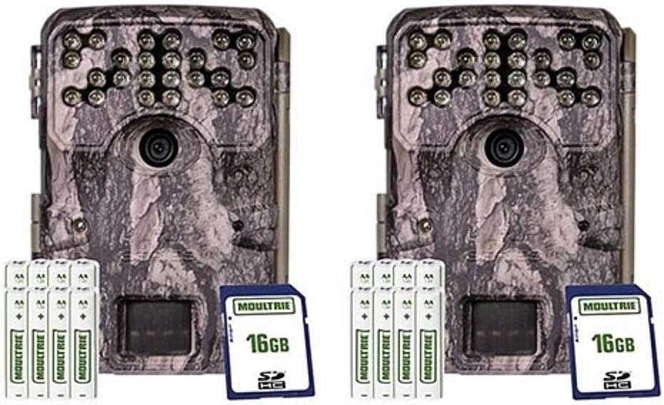 Moultrie MCG-14002 Camera A900i Game Trail Camera Bundle | AAA Batteries | 16 MB SD Cards Pine Bark Camera - (2 Pack)