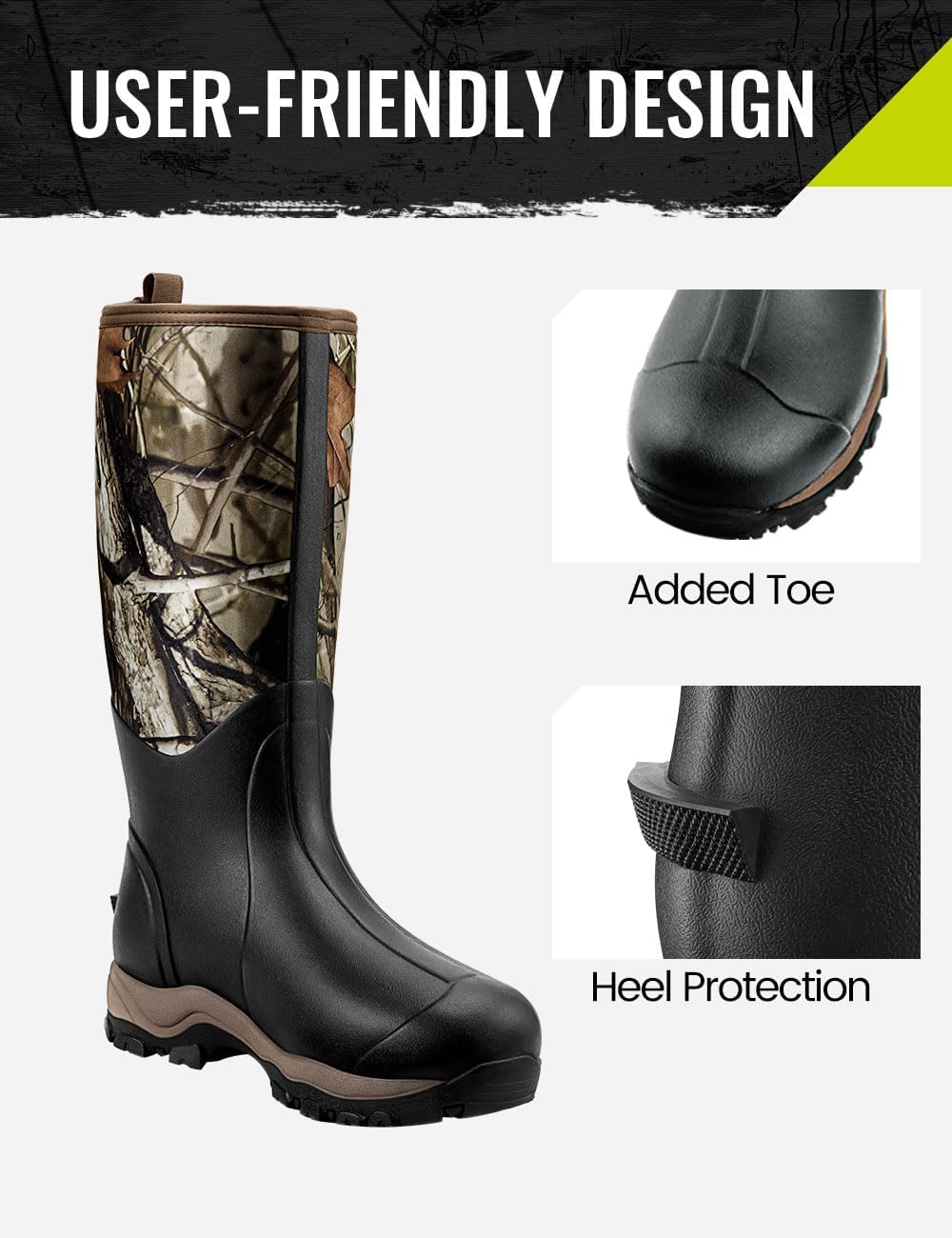 TIDEWE Hunting Boot for Men, Insulated Waterproof Sturdy 16" Men's Hunting Boot, 6mm Neoprene and Rubber Outdoor Boot (400g Insulated & Standard)