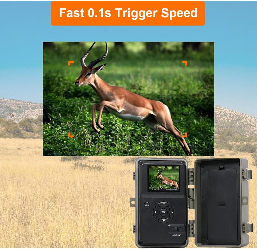 GardePro A3S Trail Camera, 64MP 1296p Game Camera with Clear 100ft No Glow Night Vision, Fast 0.1s Trigger Speed Motion Activated Waterproof, H.264 MP4 Video