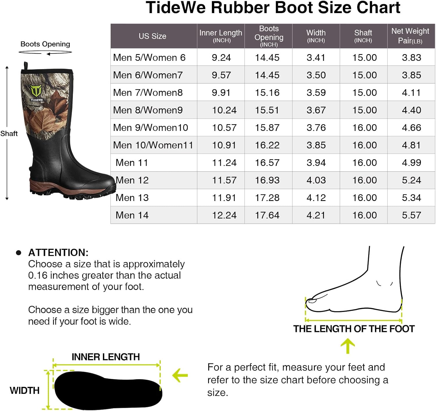 TIDEWE Rubber Neoprene Boots Men And Women, Waterproof Sturdy 6mm Neoprene Boot, Rain Boot Hunting Boot Arctic Outdoor Boot（Black, Brown & Next Camo G2）