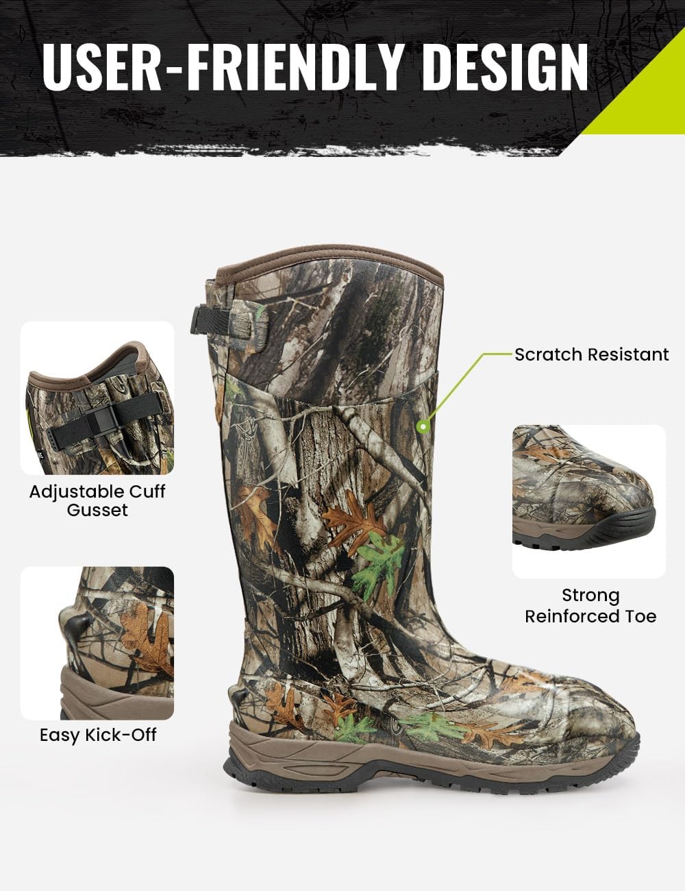 TIDEWE Rubber Hunting Boots, Waterproof Insulated Next Camo G2 Warm Rubber Boots with 7mm Neoprene, Durable Outdoor Hunting Boots for Men (Size 5-14)