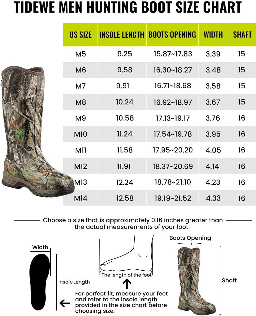 TIDEWE Rubber Hunting Boots, Waterproof Insulated Next Camo G2 Warm Rubber Boots with 7mm Neoprene, Durable Outdoor Hunting Boots for Men (Size 5-14)