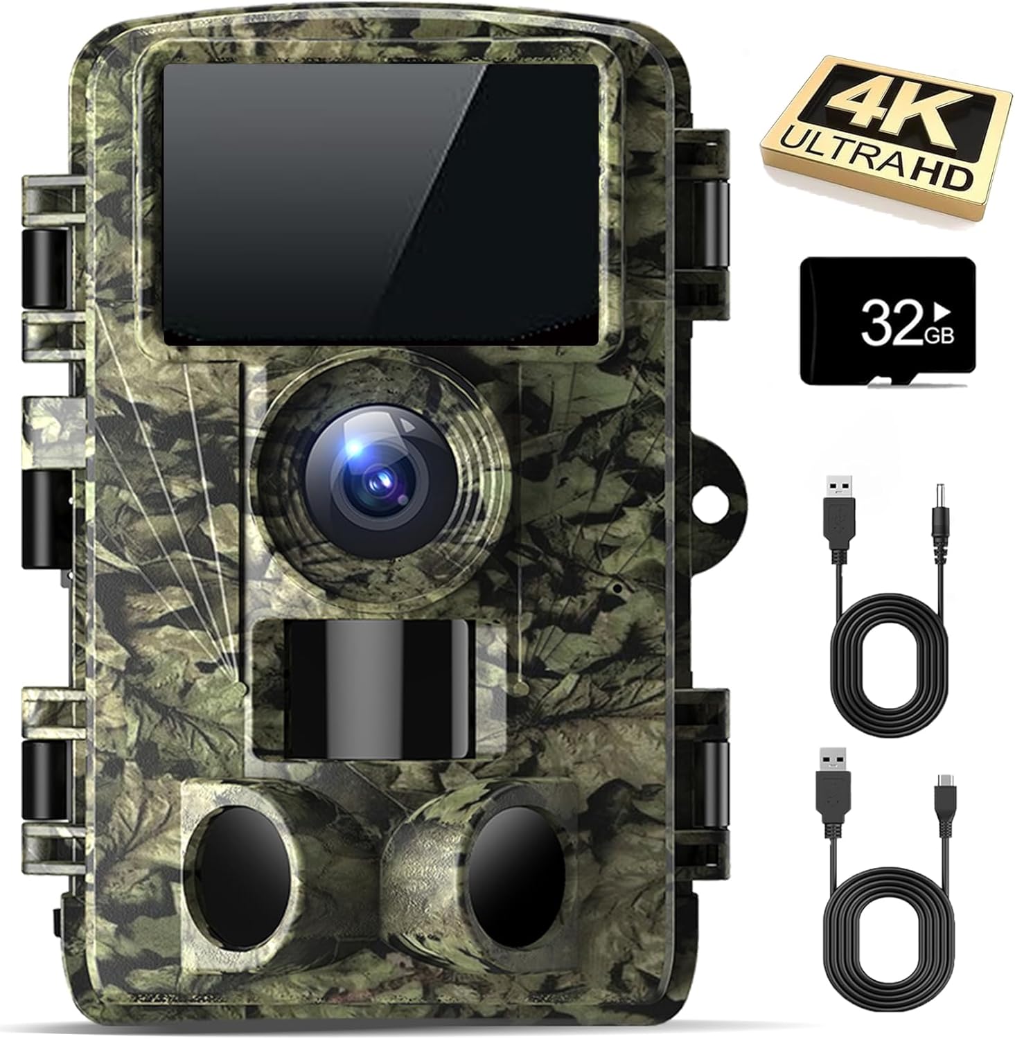 Trail Camera - 4K 48MP Game Camera with Night Vision, 0.05s Trigger Motion Activated Hunting Camera, IP66 Waterproof, 130 Wide-Angle with 46pcs No Glow Infrared LEDs for Outdoor Wildlife