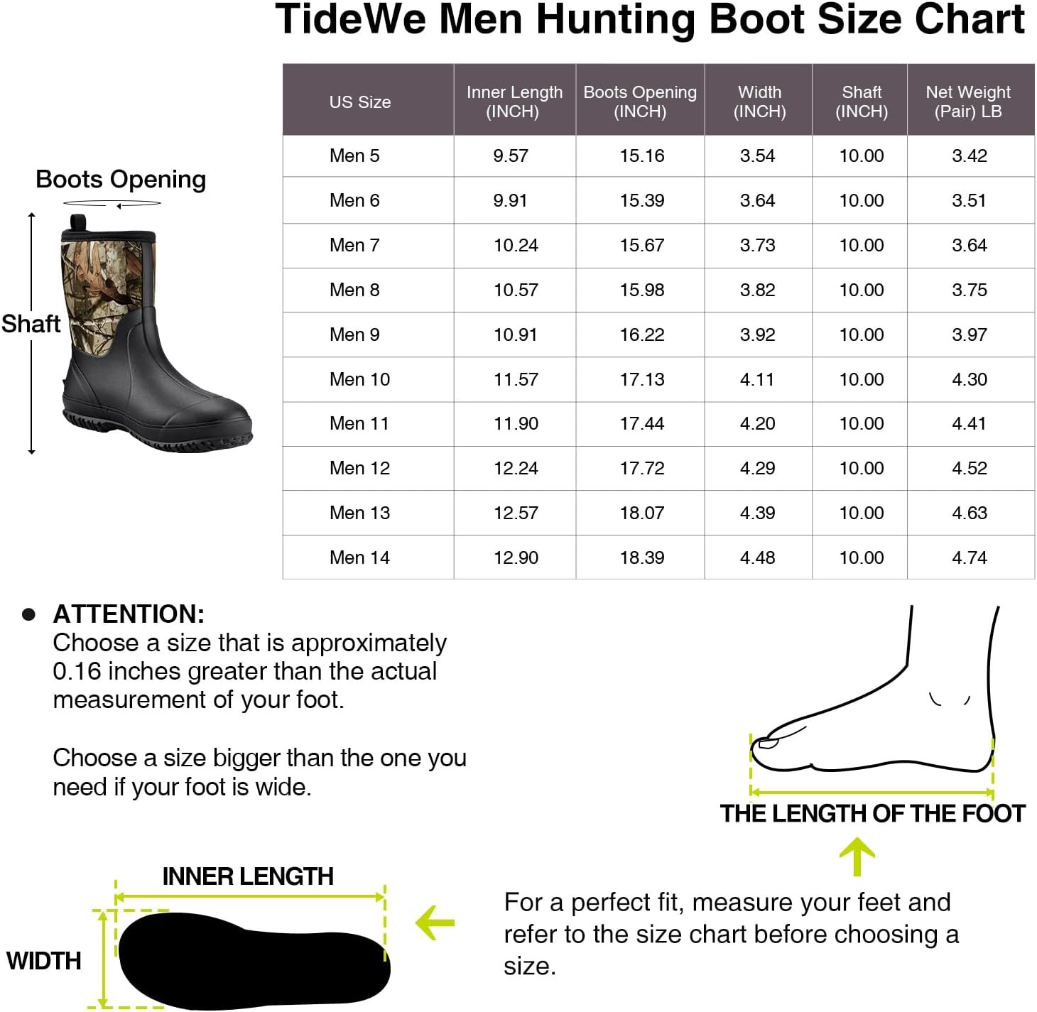 TIDEWE Rubber Boots for Men, 5.5mm Neoprene Insulated Rain Boots with Steel Shank, Waterproof Mid Calf Hunting Boots, Sturdy Rubber Work Boots for Farming Gardening Fishing