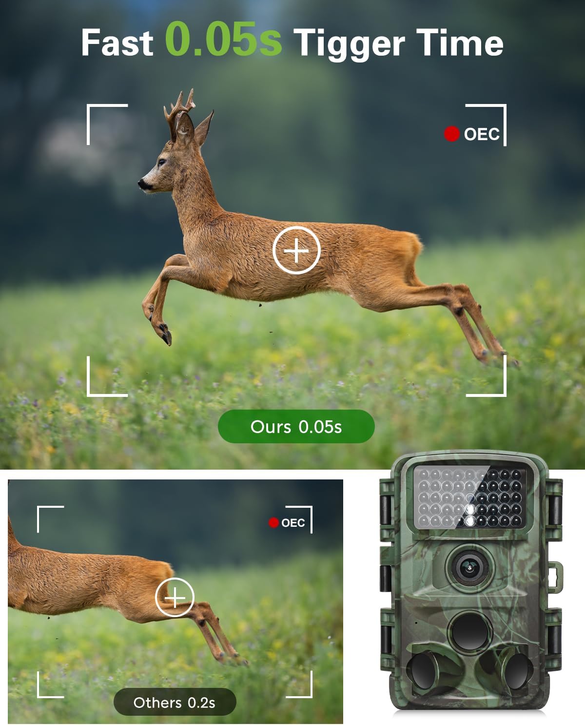 KJK Trail Camera - 4K 64MP Game Camera with Night Vision, 0.05s Trigger Motion Activated Trail Cam, IP67 Waterproof, 130 Wide-Angle with 45pcs No Glow Infrared LEDs for Outdoor Wildlife