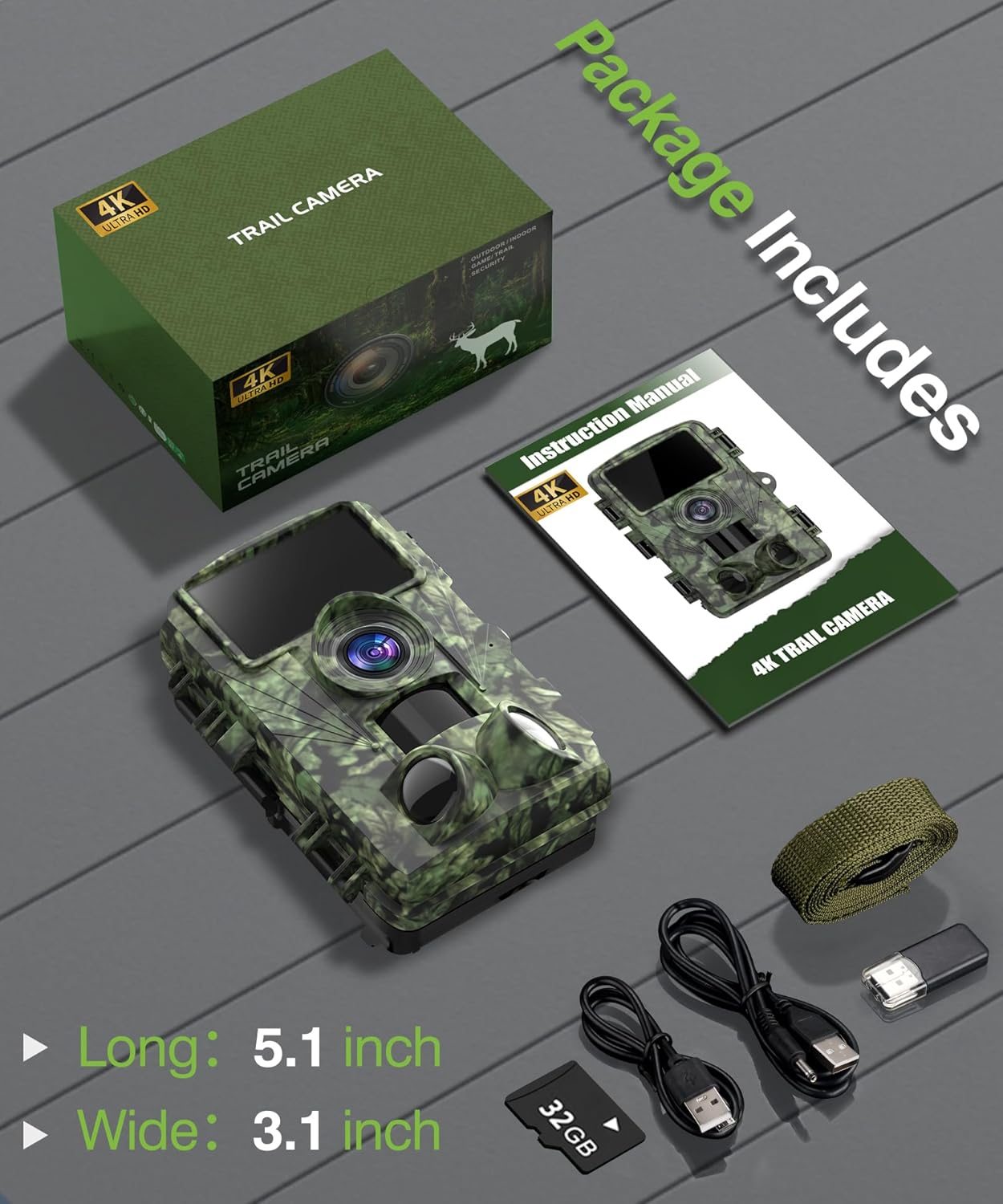 Trail Camera - 4K 48MP Game Camera with Night Vision, 0.05s Trigger Motion Activated Hunting Camera, IP66 Waterproof, 130 Wide-Angle with 46pcs No Glow Infrared LEDs for Outdoor Wildlife