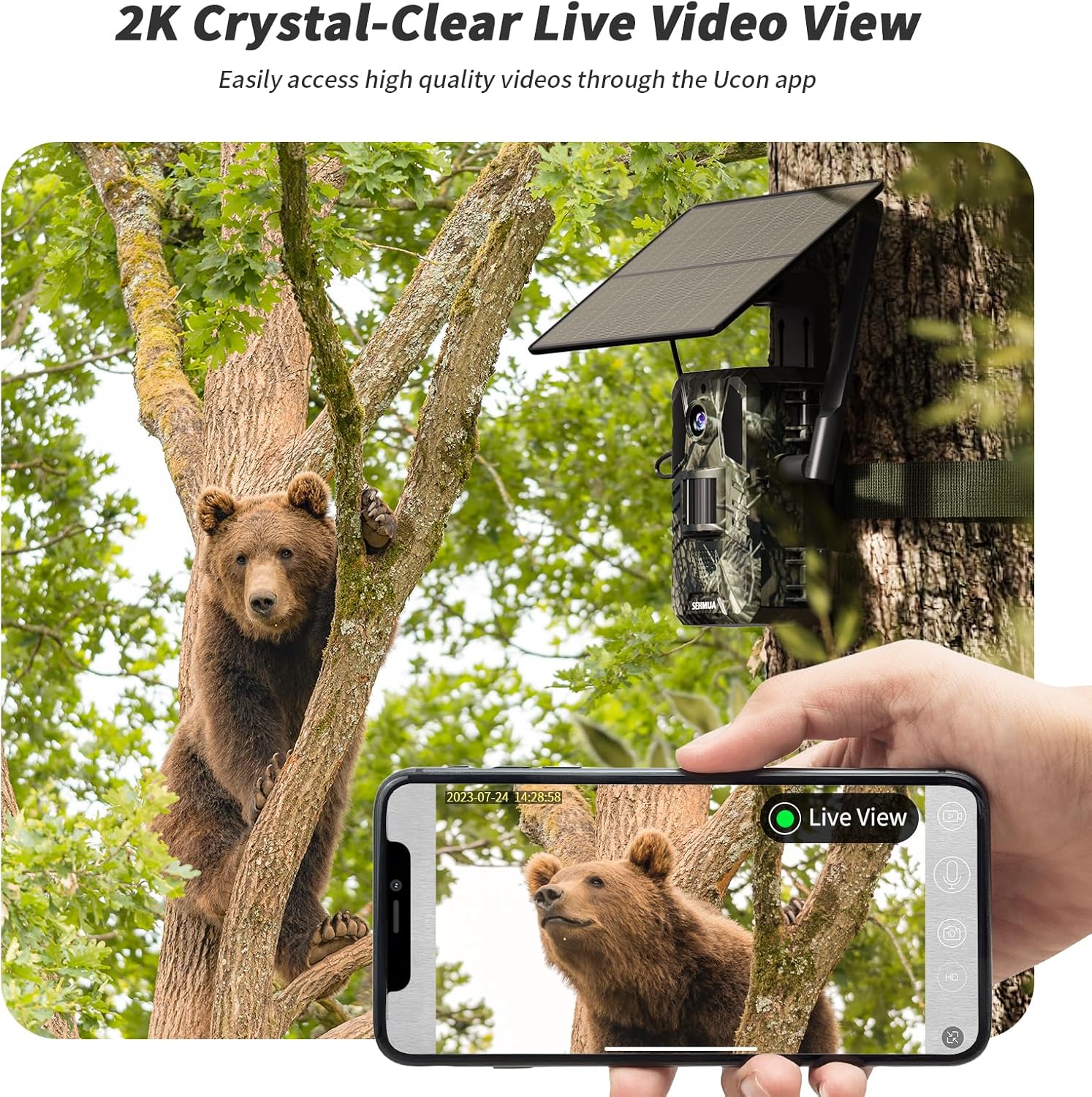 SEHMUA 4G LTE Cellular Trail Cameras 3rd Gen with Live Streaming, Game Camera Built-in SIM Card with Motion Activated 0.2s Trigger Time Solar Trail Camera IP66 Waterproof