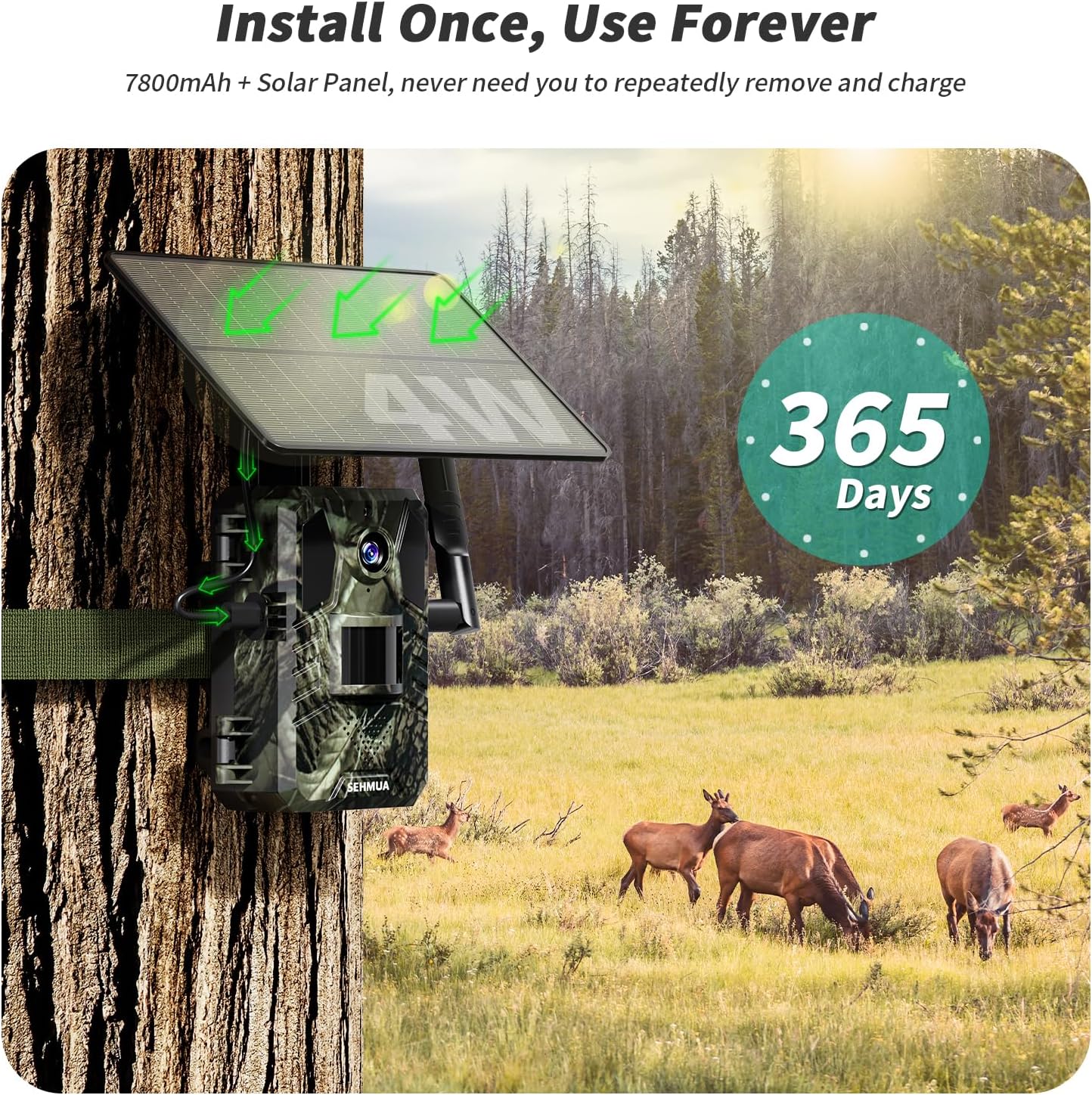 SEHMUA 4G LTE Cellular Trail Cameras 3rd Gen with Live Streaming, Game Camera Built-in SIM Card with Motion Activated 0.2s Trigger Time Solar Trail Camera IP66 Waterproof