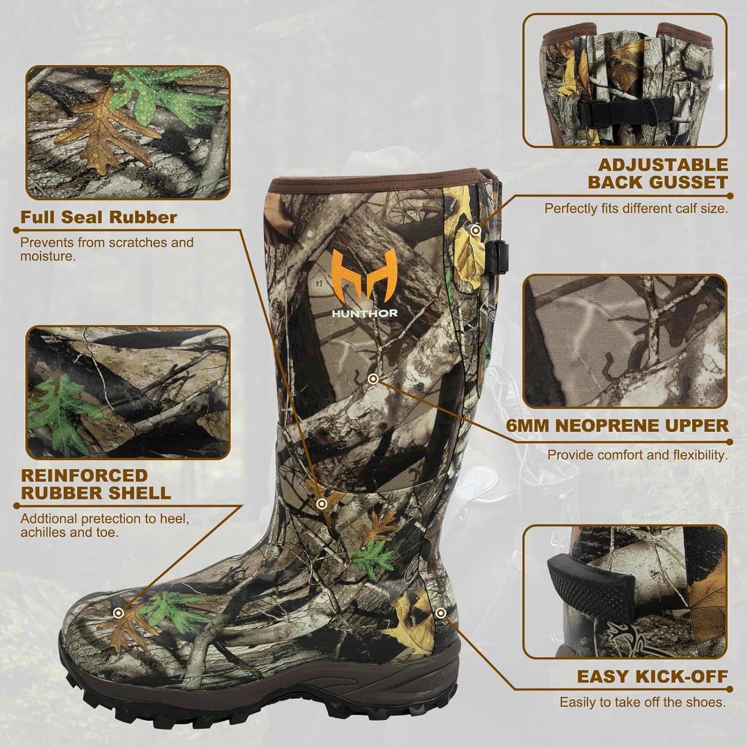 Hunting Boots for Men, Waterproof Insulated 6mm Neoprene Rubber Boots for Hunting and Outdoor Activities (Camo)