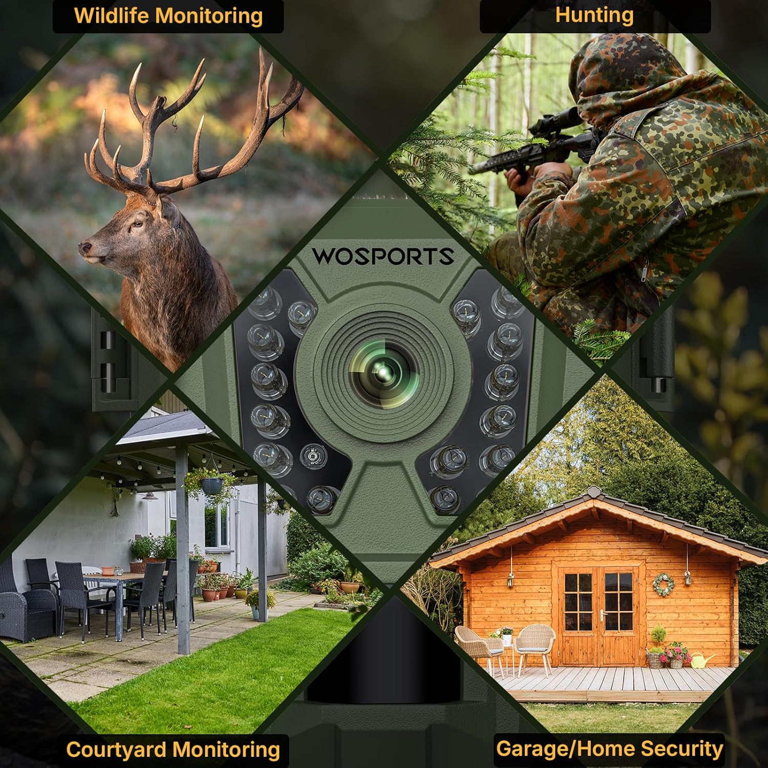 WOSPORTS Mini Trail Camera 24MP 1080P Game Hunting Camera with Night Vision Deer Camera for Wildlife Monitoring Hunting