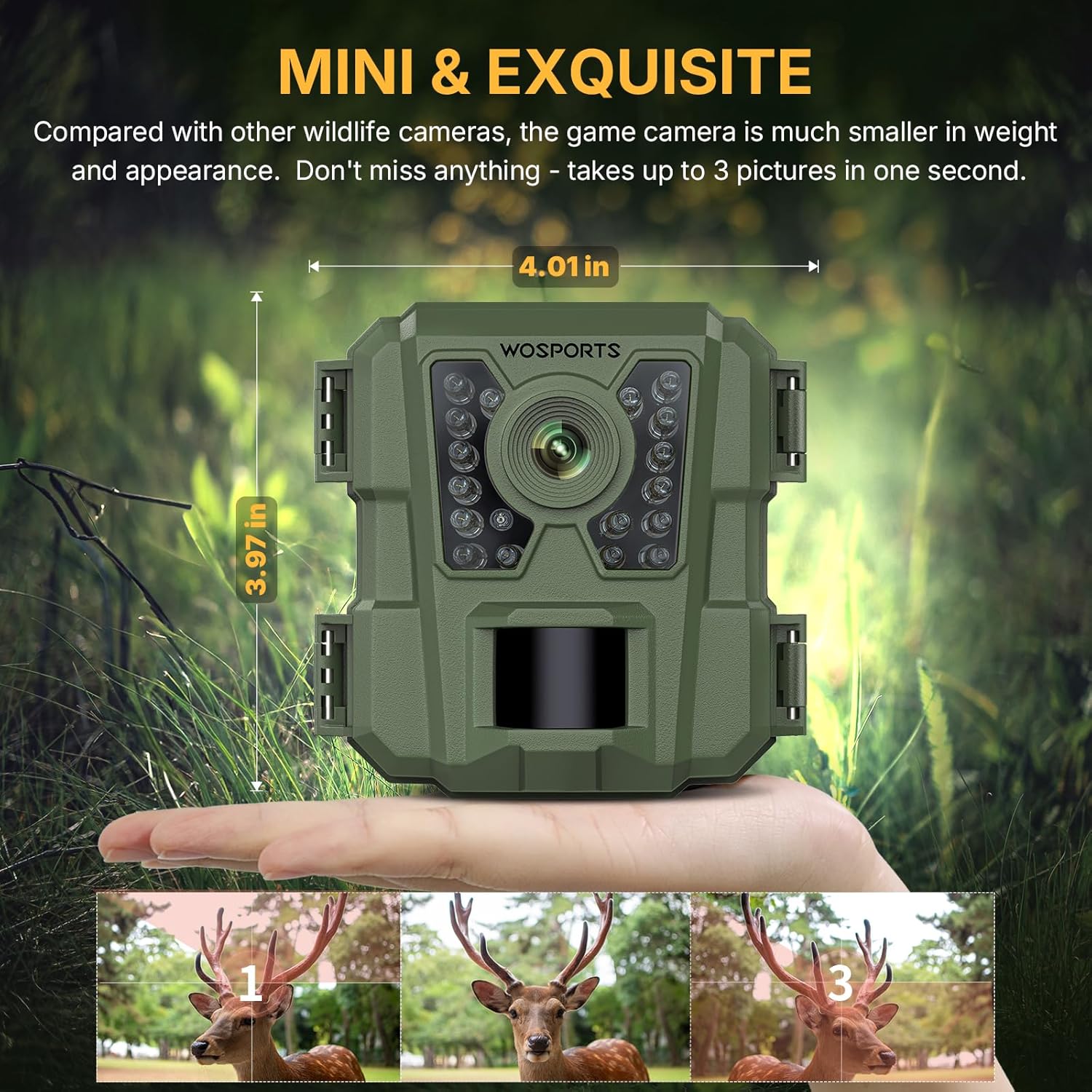 WOSPORTS Mini Trail Camera 24MP 1080P Game Hunting Camera with Night Vision Deer Camera for Wildlife Monitoring Hunting