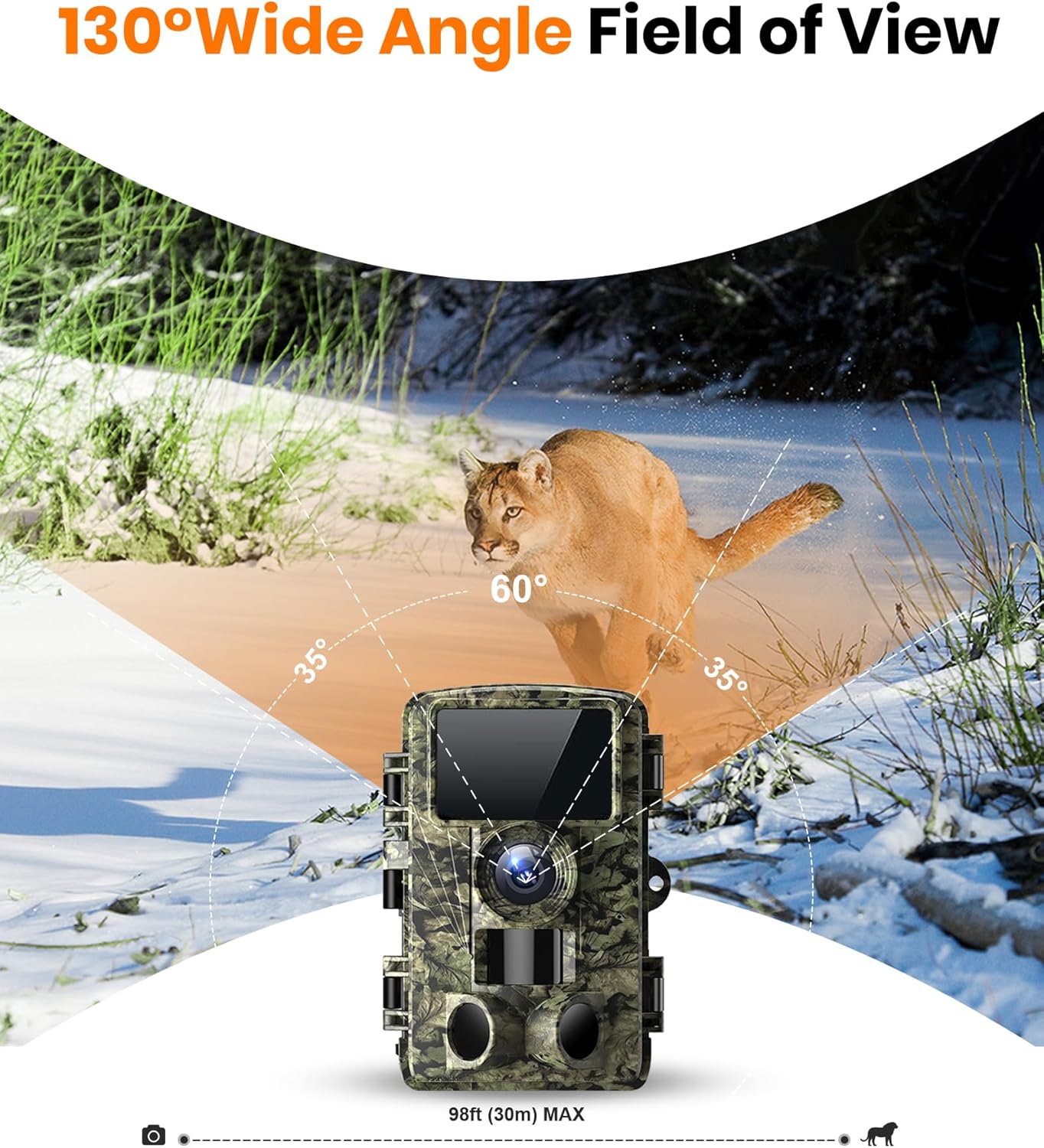 Trail Camera - 4K 48MP Game Camera with Night Vision, 0.05s Trigger Motion Activated Hunting Camera, IP66 Waterproof, 130 Wide-Angle with 46pcs No Glow Infrared LEDs for Outdoor Wildlife