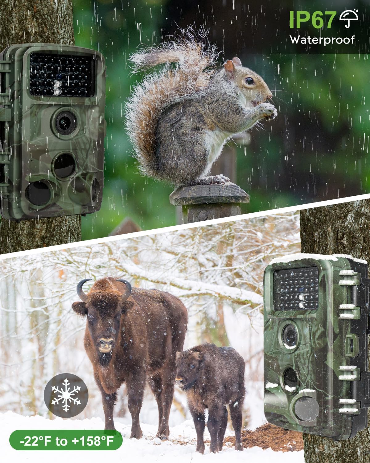 KJK Trail Camera - 4K 64MP Game Camera with Night Vision, 0.05s Trigger Motion Activated Trail Cam, IP67 Waterproof, 130 Wide-Angle with 45pcs No Glow Infrared LEDs for Outdoor Wildlife